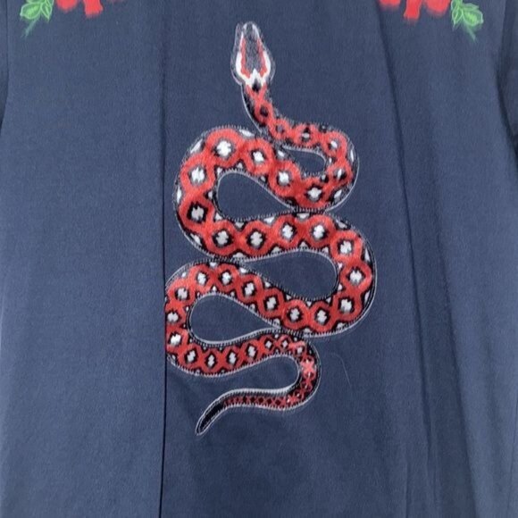 Stylish Mens Navy Blue & Red Snake Rose Graphic T Shirt With Unique Design - Picture 5 of 8